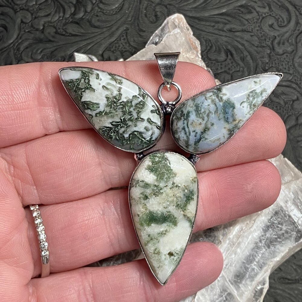 Triple Tree Agate Pendant Stone Crystal Jewelry